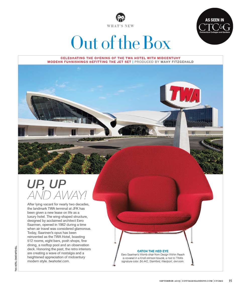 Connecticut Cottages & Gardens’ “Out of the Box” article about The TWA Hotel