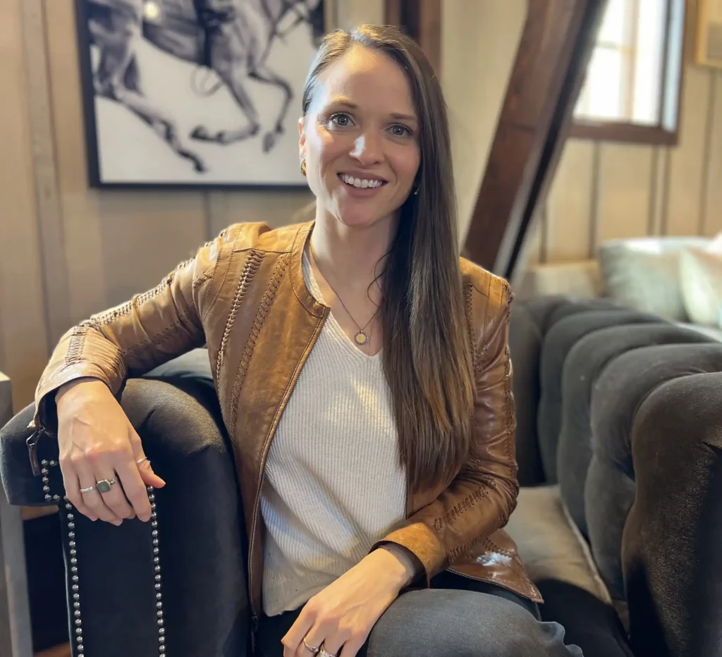 Libby Pecheur of Silas Design Studio sitting for an interview at Schwartz Design Showroom